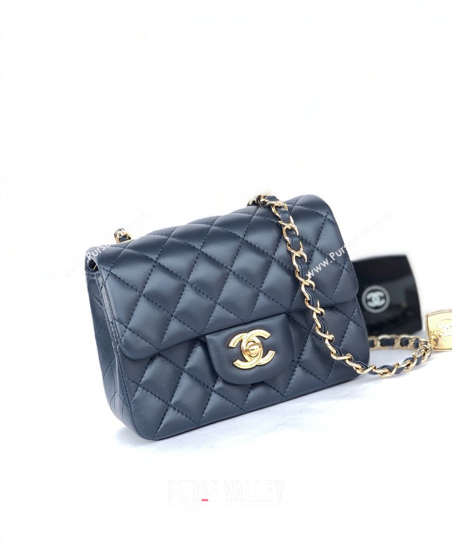 Chanel Lambskin Mini Square Classic Flap Bag A01115 Navy Blue/Gold 2024 (YUND-24070212)