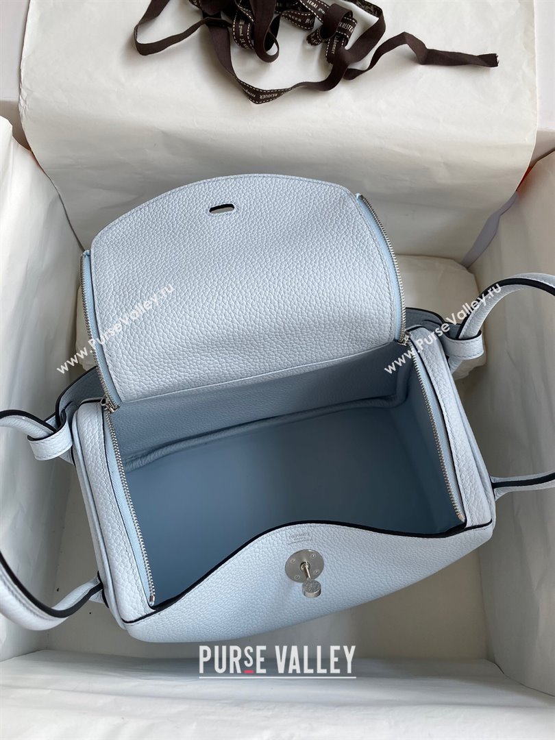 Hermes Lindy 26/30 Bag in Original Taurillon Clemence Leather Grail Blue/Silver 2024(Full Handmade) (XYA-24051506)