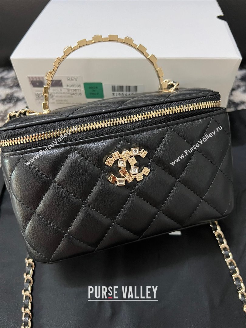 Chanel Quilted Leather Vanity Case with Crystals Top Handle Black 2024 (YEZI-24032205)