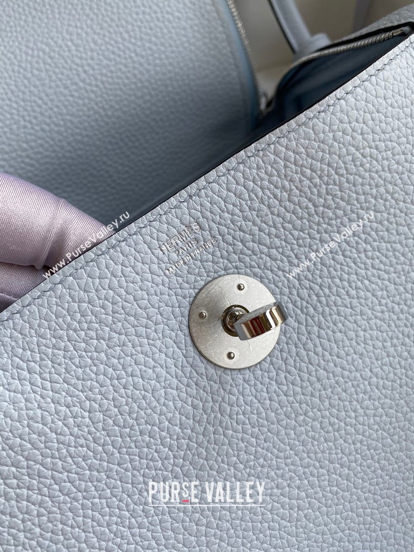 Hermes Lindy 26/30 Bag in Original Taurillon Clemence Leather Grail Blue/Silver 2024(Full Handmade) (XYA-24051506)