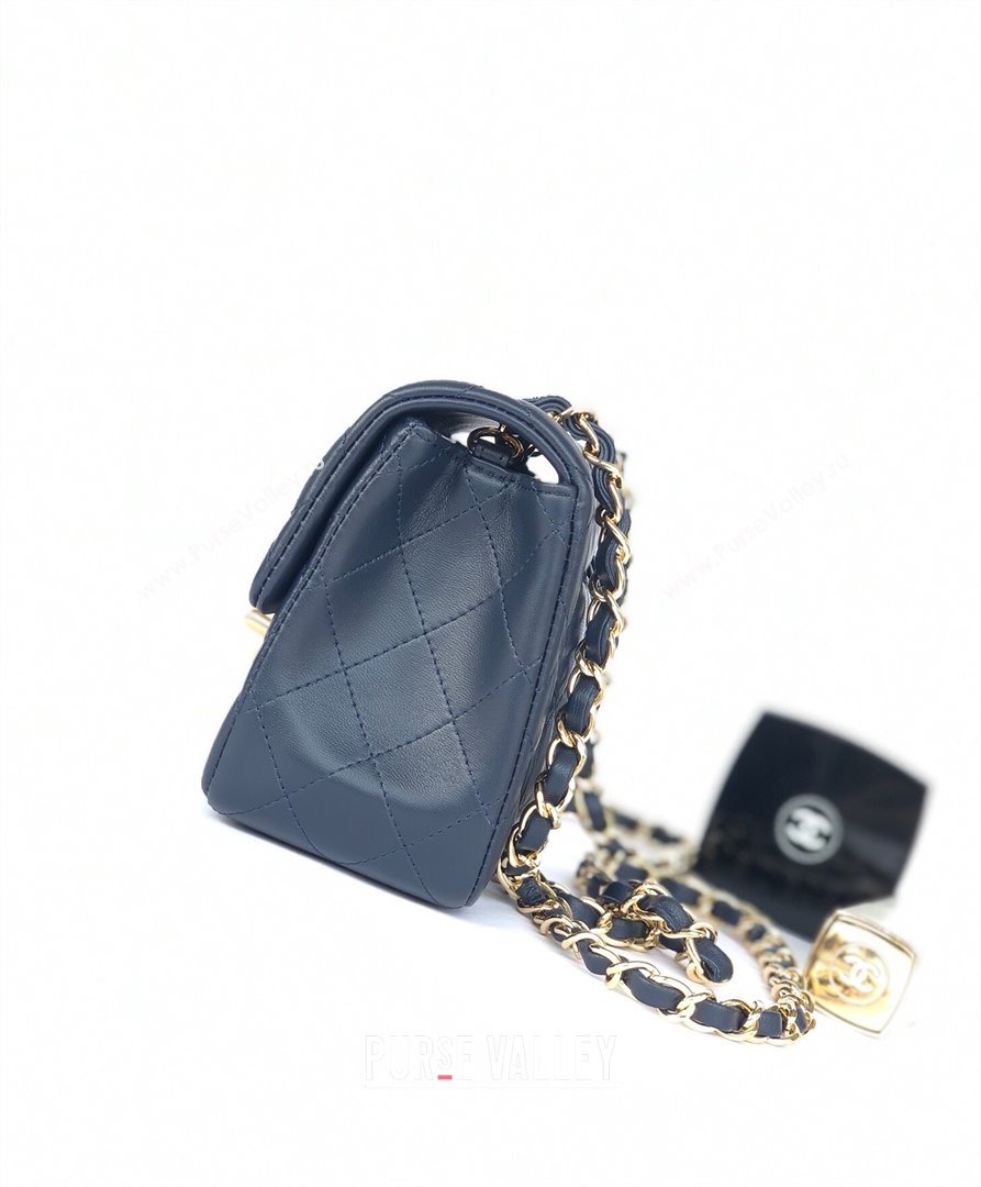 Chanel Lambskin Mini Square Classic Flap Bag A01115 Navy Blue/Gold 2024 (YUND-24070212)