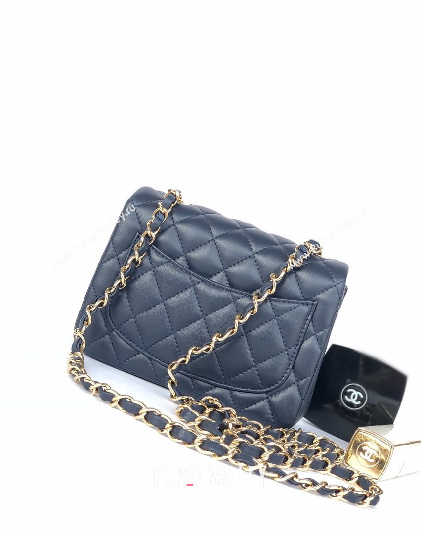 Chanel Lambskin Mini Square Classic Flap Bag A01115 Navy Blue/Gold 2024 (YUND-24070212)