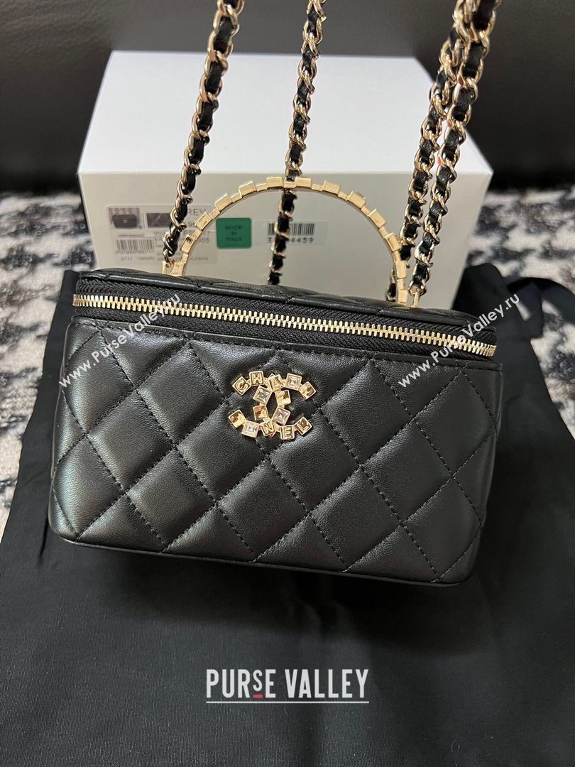 Chanel Quilted Leather Vanity Case with Crystals Top Handle Black 2024 (YEZI-24032205)