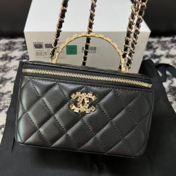 Chanel Quilted Leather Vanity Case with Crystals Top Handle Black 2024 (YEZI-24032205)