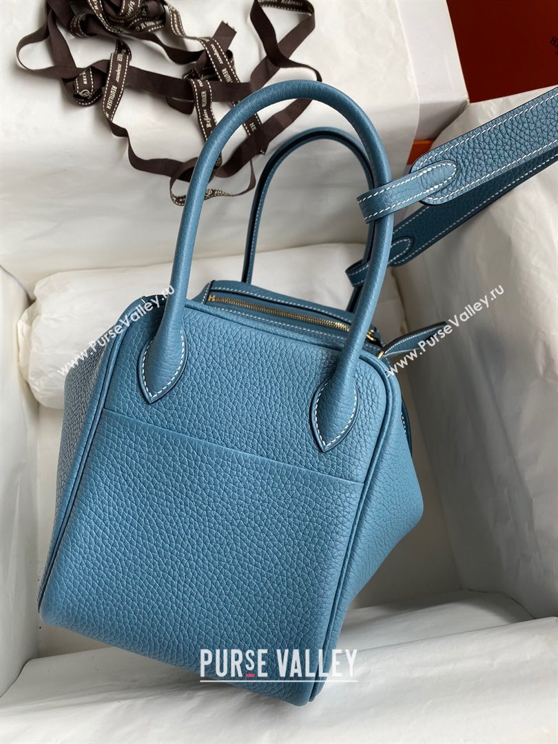 Hermes Lindy 26/30 Bag in Original Taurillon Clemence Leather Denim Blue/Gold 2024(Full Handmade) (XYA-24051507)