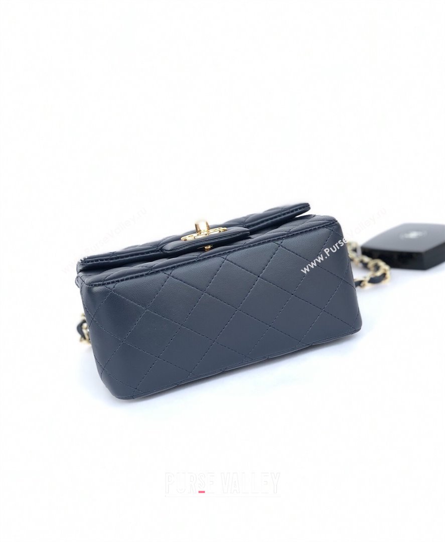 Chanel Lambskin Mini Square Classic Flap Bag A01115 Navy Blue/Gold 2024 (YUND-24070212)