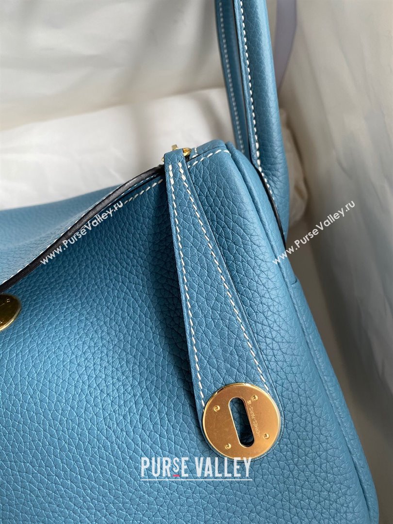 Hermes Lindy 26/30 Bag in Original Taurillon Clemence Leather Denim Blue/Gold 2024(Full Handmade) (XYA-24051507)