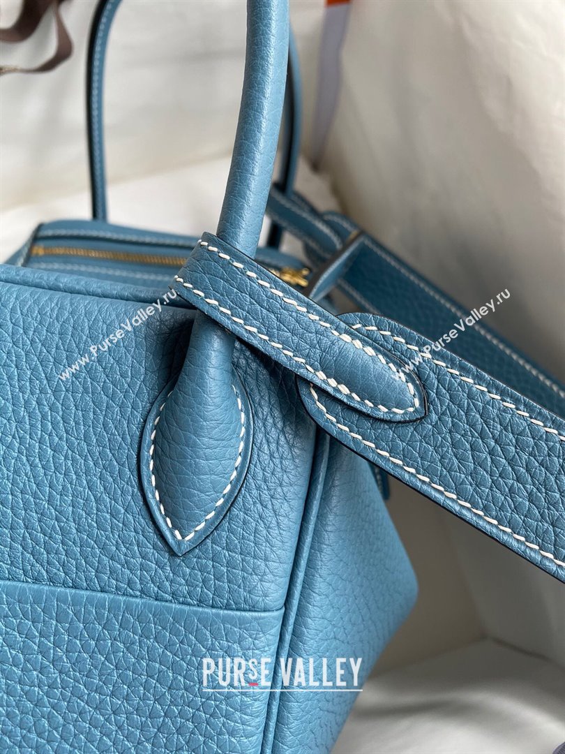 Hermes Lindy 26/30 Bag in Original Taurillon Clemence Leather Denim Blue/Gold 2024(Full Handmade) (XYA-24051507)