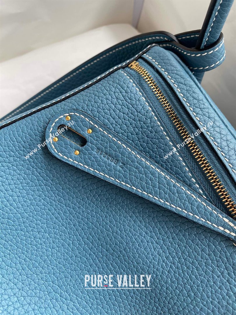Hermes Lindy 26/30 Bag in Original Taurillon Clemence Leather Denim Blue/Gold 2024(Full Handmade) (XYA-24051507)