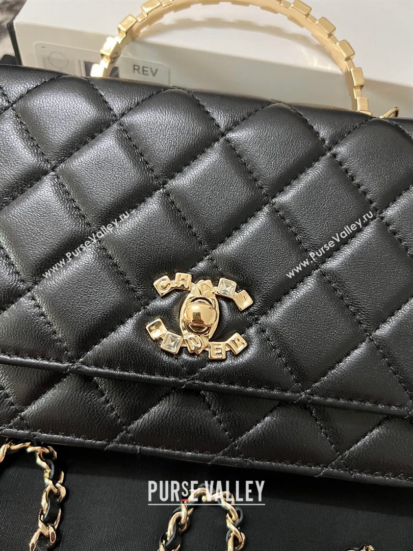 Chanel Quilted Leather Wallet on Chain WOC with Crystals Handle Black 2024 (YEZI-24032206)