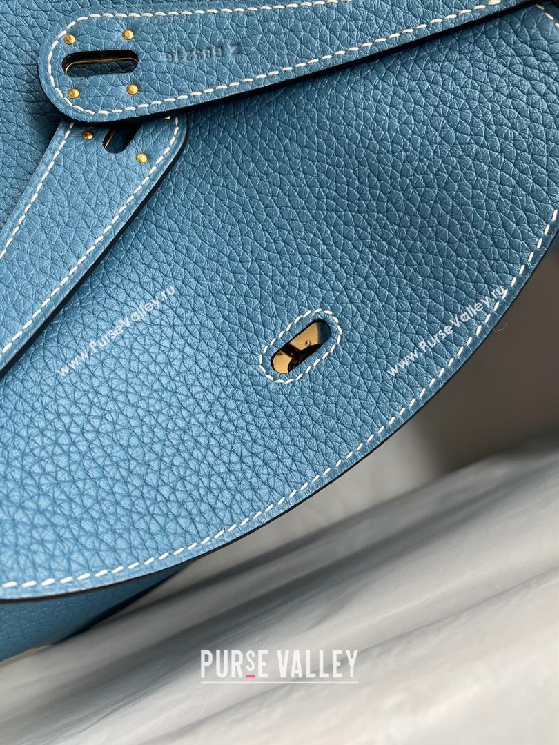 Hermes Lindy 26/30 Bag in Original Taurillon Clemence Leather Denim Blue/Gold 2024(Full Handmade) (XYA-24051507)