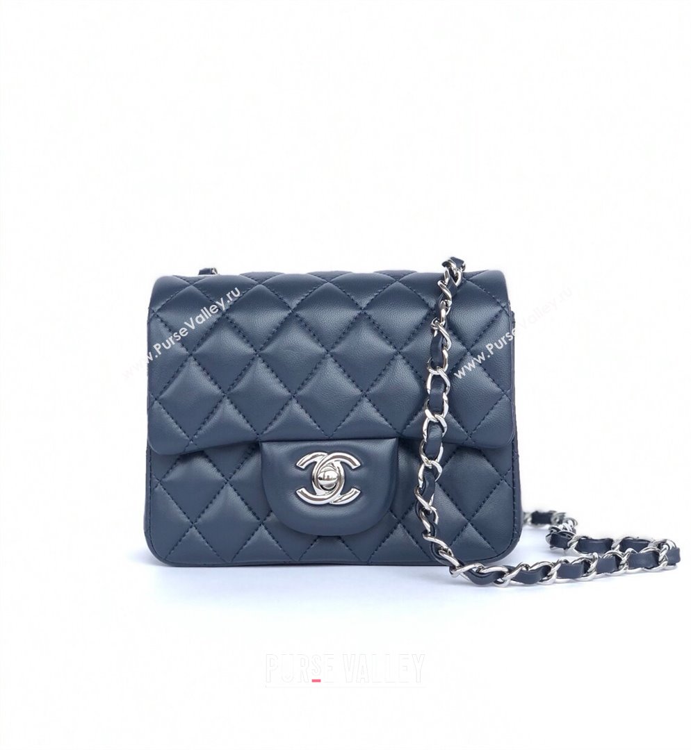 Chanel Lambskin Mini Square Classic Flap Bag A01115 Navy Blue/Silver 2024 (YUND-24070213)