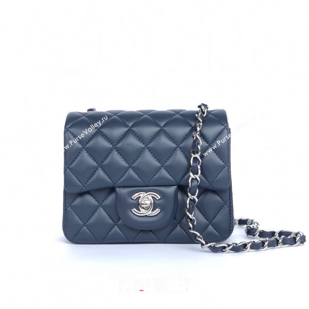 Chanel Lambskin Mini Square Classic Flap Bag A01115 Navy Blue/Silver 2024 (YUND-24070213)