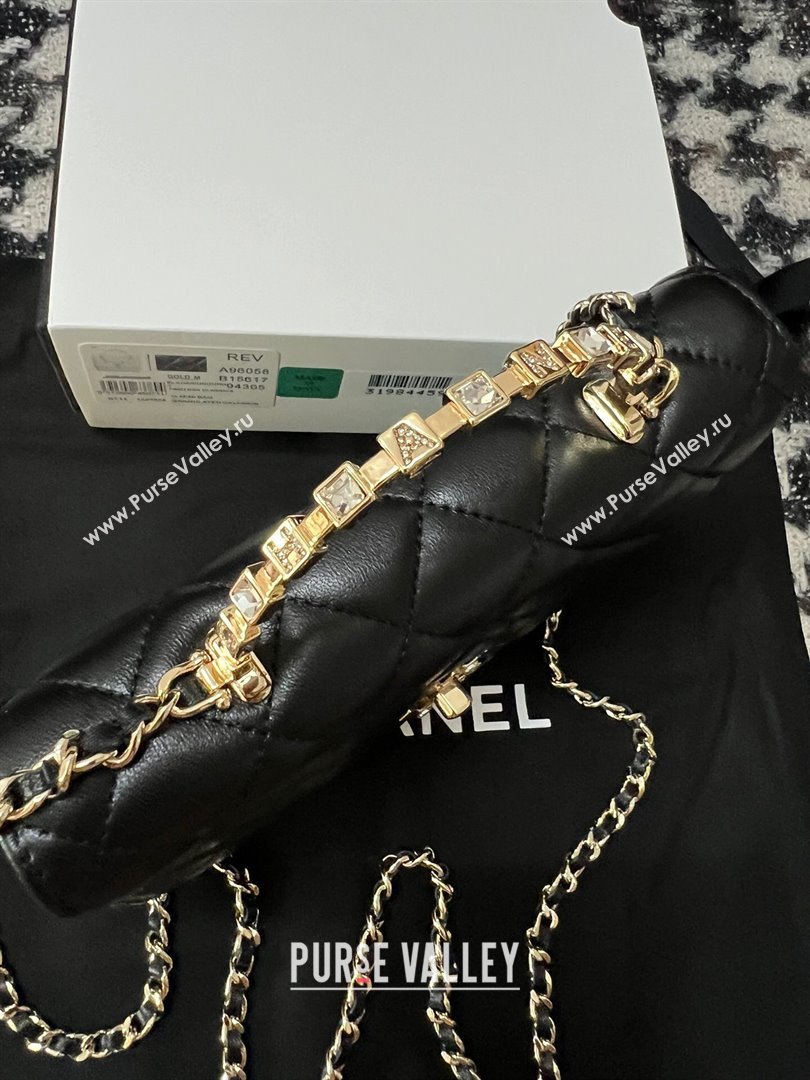 Chanel Quilted Leather Wallet on Chain WOC with Crystals Handle Black 2024 (YEZI-24032206)