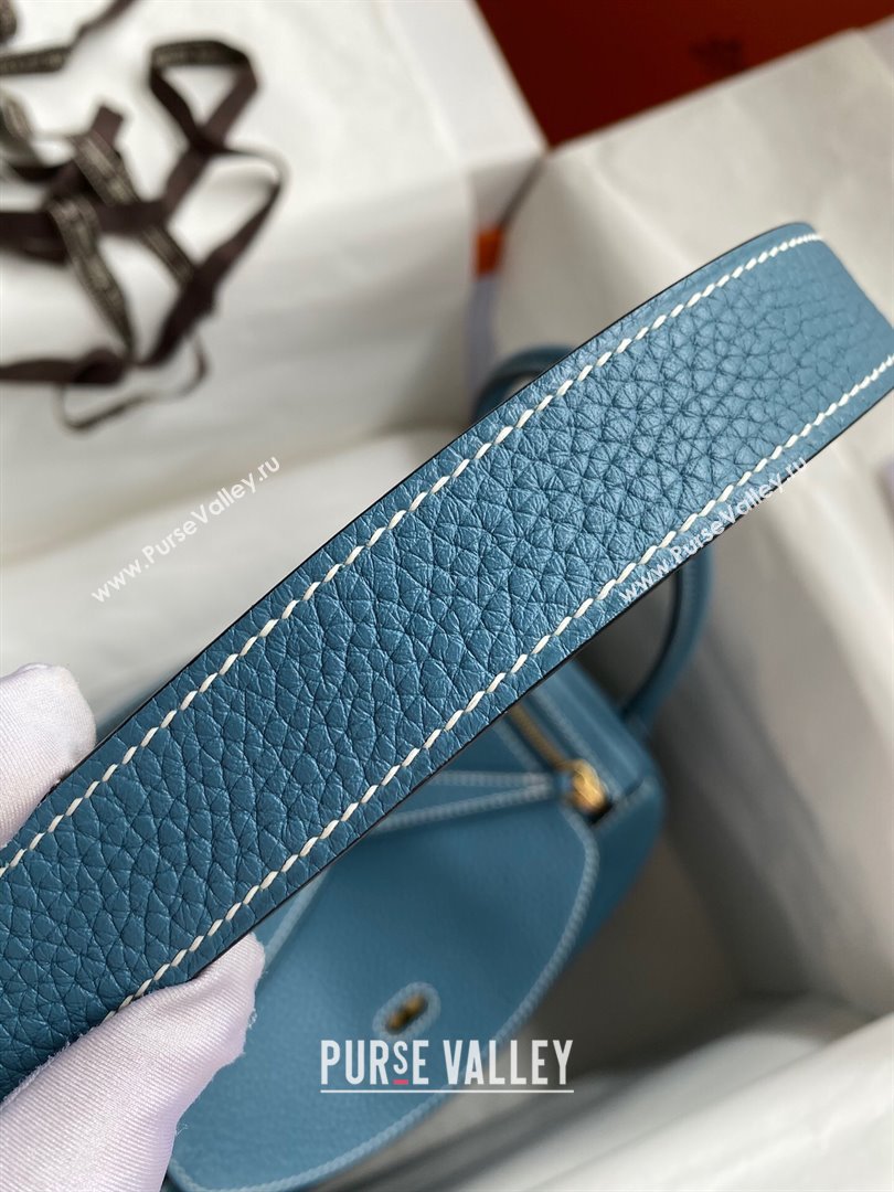 Hermes Lindy 26/30 Bag in Original Taurillon Clemence Leather Denim Blue/Gold 2024(Full Handmade) (XYA-24051507)