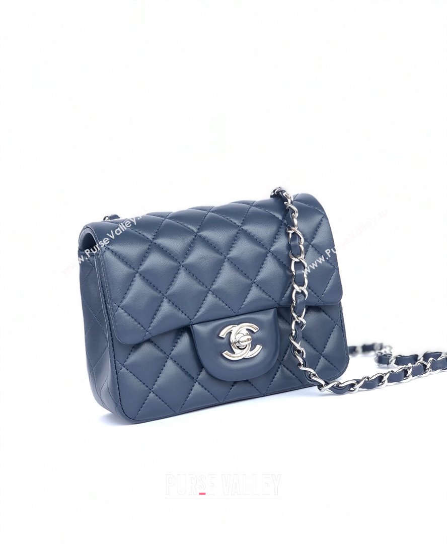 Chanel Lambskin Mini Square Classic Flap Bag A01115 Navy Blue/Silver 2024 (YUND-24070213)