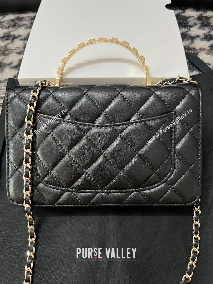 Chanel Quilted Leather Wallet on Chain WOC with Crystals Handle Black 2024 (YEZI-24032206)