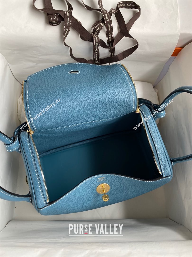 Hermes Lindy 26/30 Bag in Original Taurillon Clemence Leather Denim Blue/Gold 2024(Full Handmade) (XYA-24051507)
