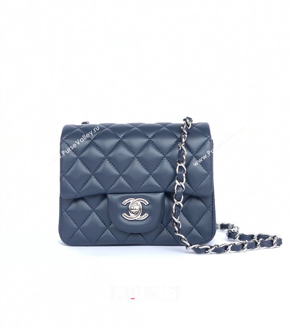 Chanel Lambskin Mini Square Classic Flap Bag A01115 Navy Blue/Silver 2024 (YUND-24070213)