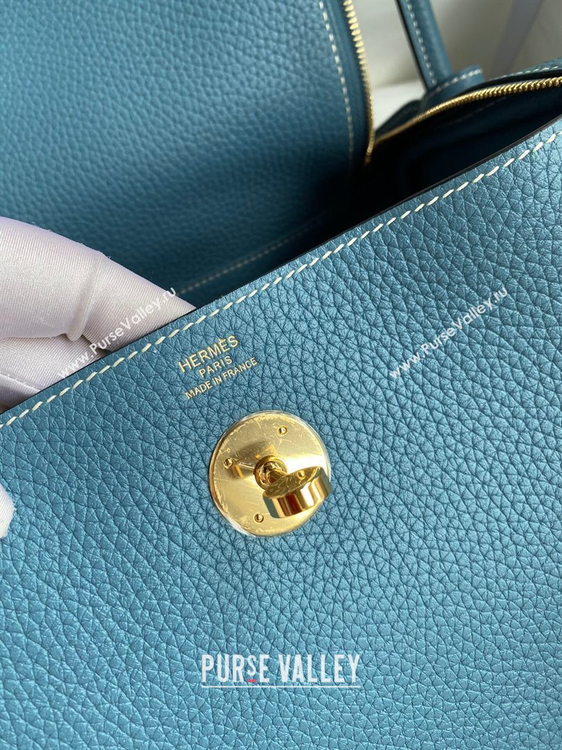 Hermes Lindy 26/30 Bag in Original Taurillon Clemence Leather Denim Blue/Gold 2024(Full Handmade) (XYA-24051507)