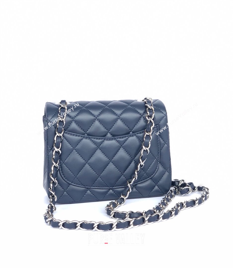 Chanel Lambskin Mini Square Classic Flap Bag A01115 Navy Blue/Silver 2024 (YUND-24070213)