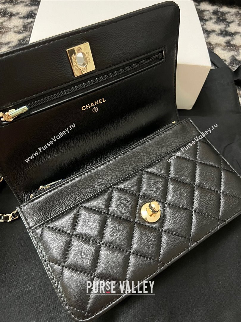 Chanel Quilted Leather Wallet on Chain WOC with Crystals Handle Black 2024 (YEZI-24032206)