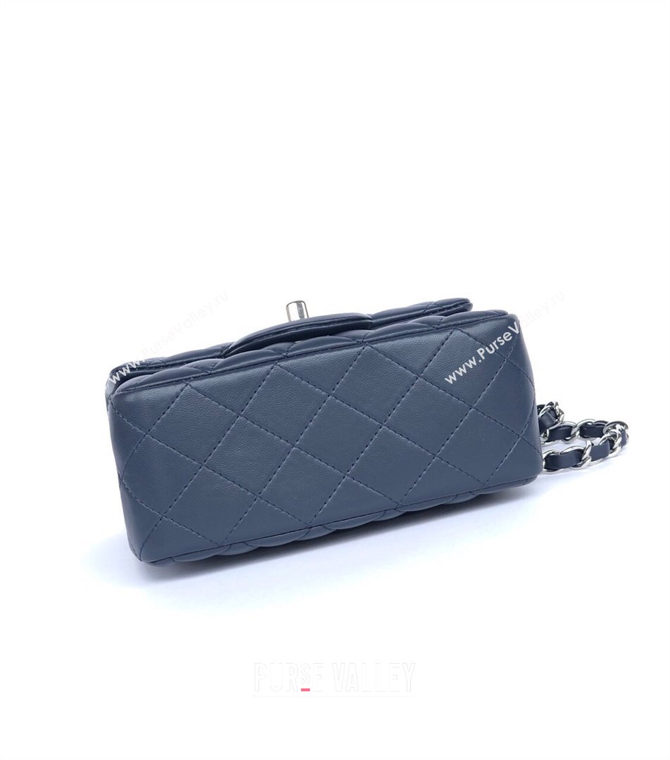 Chanel Lambskin Mini Square Classic Flap Bag A01115 Navy Blue/Silver 2024 (YUND-24070213)