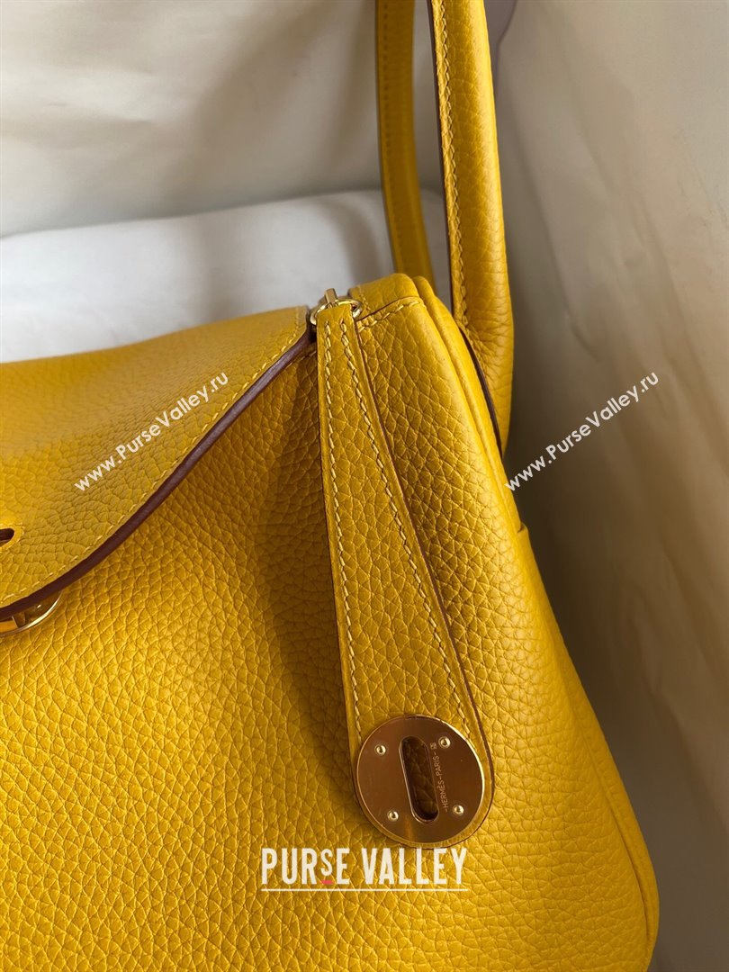 Hermes Lindy 26/30 Bag in Original Taurillon Clemence Leather Amber Yellow/Gold 2024(Full Handmade) (XYA-24051508)