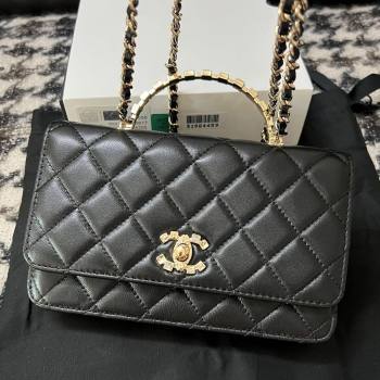 Chanel Quilted Leather Wallet on Chain WOC with Crystals Handle Black 2024 (YEZI-24032206)