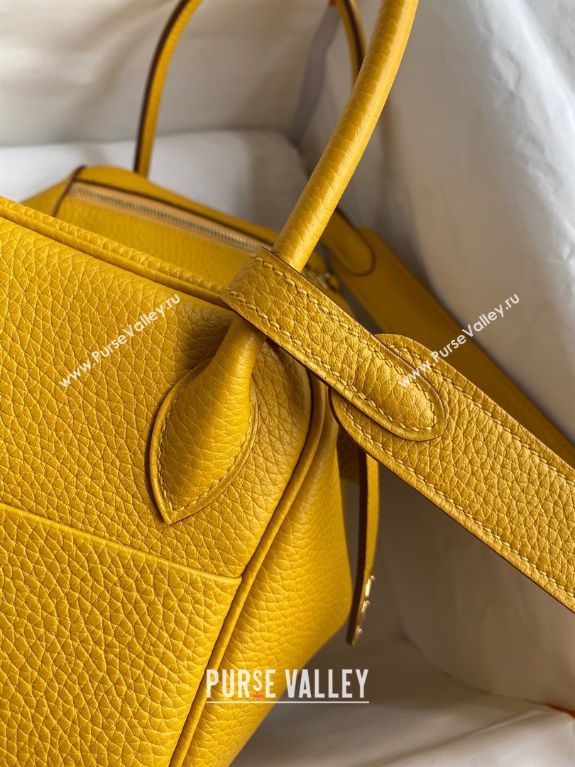 Hermes Lindy 26/30 Bag in Original Taurillon Clemence Leather Amber Yellow/Gold 2024(Full Handmade) (XYA-24051508)