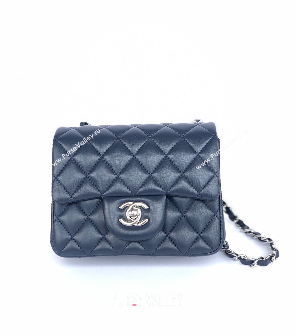 Chanel Lambskin Mini Square Classic Flap Bag A01115 Navy Blue/Silver 2024 (YUND-24070213)