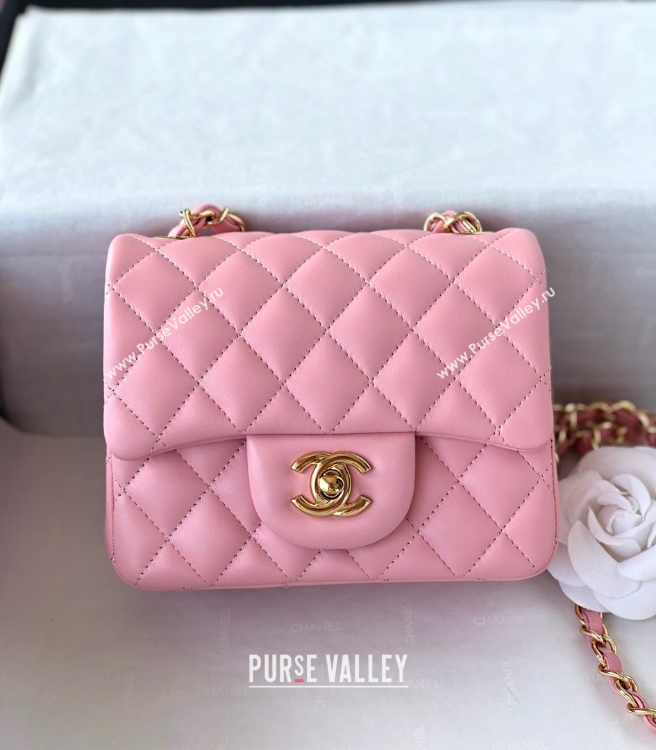 Chanel Lambskin Mini Square Classic Flap Bag A01115 Pink/Gold 2024 (YUND-24070214)