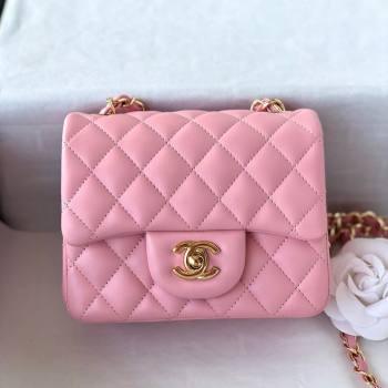 Chanel Lambskin Mini Square Classic Flap Bag A01115 Pink/Gold 2024 (YUND-24070214)