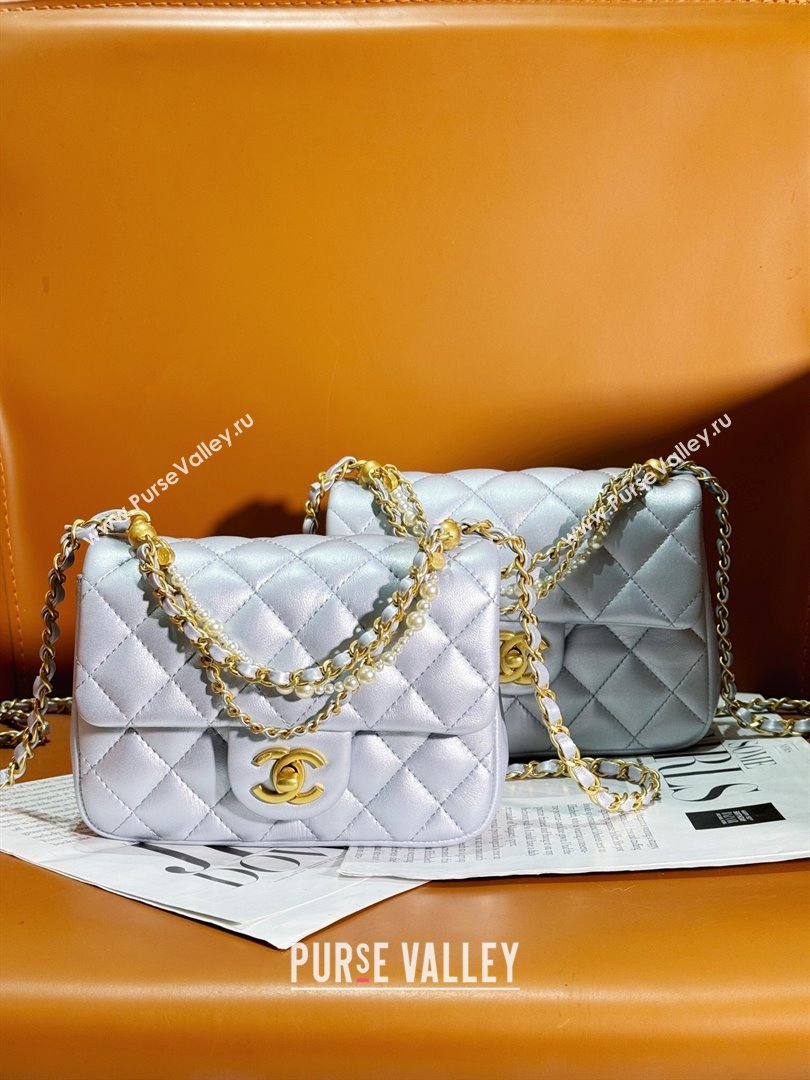 Chanel Shiny Lambskin Mini Flap Bag with Chain and Pearls AS4385 Silver 2024 (YEZI-24032207)