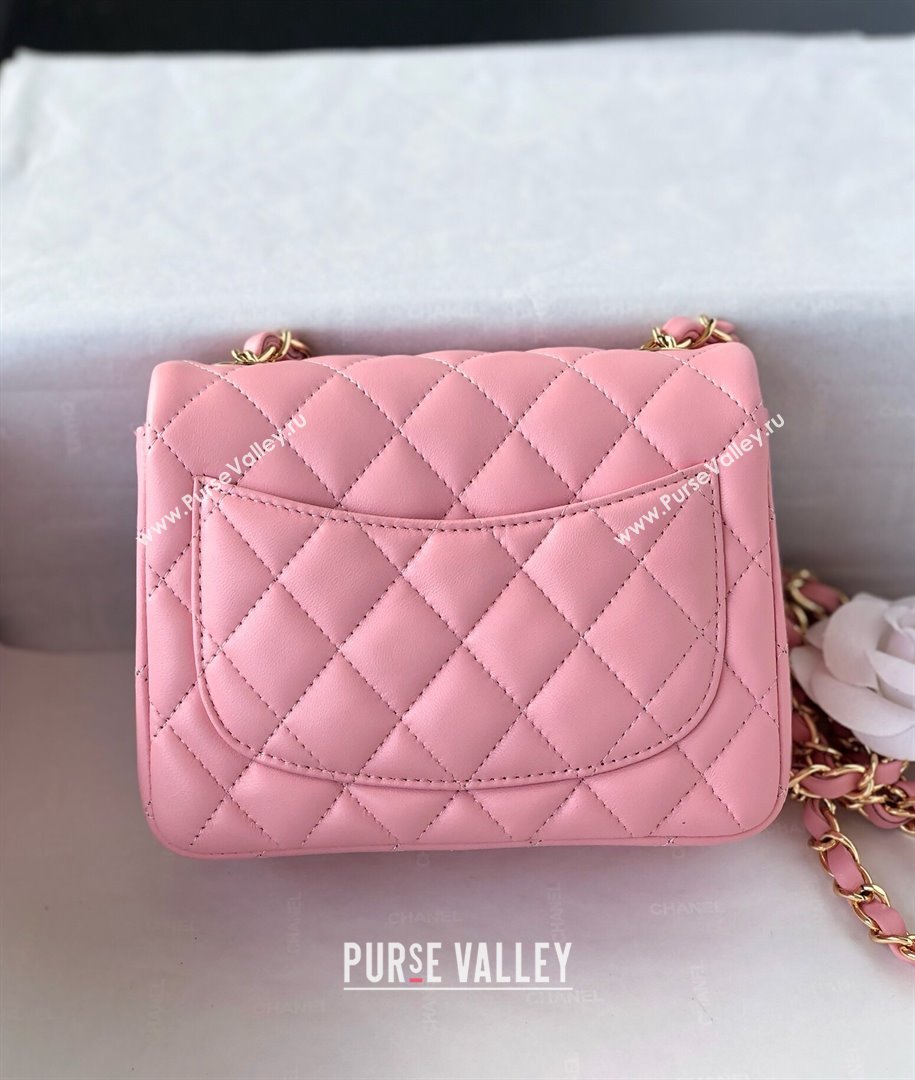 Chanel Lambskin Mini Square Classic Flap Bag A01115 Pink/Gold 2024 (YUND-24070214)