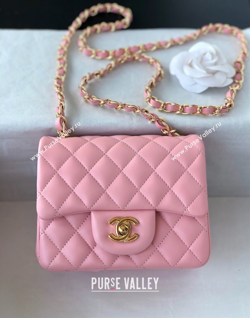 Chanel Lambskin Mini Square Classic Flap Bag A01115 Pink/Gold 2024 (YUND-24070214)