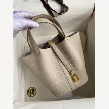 Hermes Picotin Lock Bag 18cm/22cm in Taurillon Clemence Leather Glacier White/Gold 2023 (Handmade) (M-23110711)