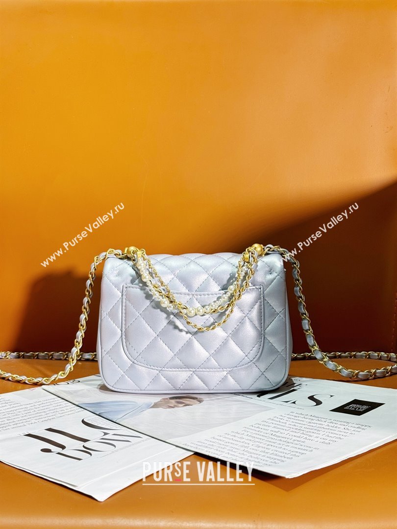 Chanel Shiny Lambskin Mini Flap Bag with Chain and Pearls AS4385 Silver 2024 (YEZI-24032207)