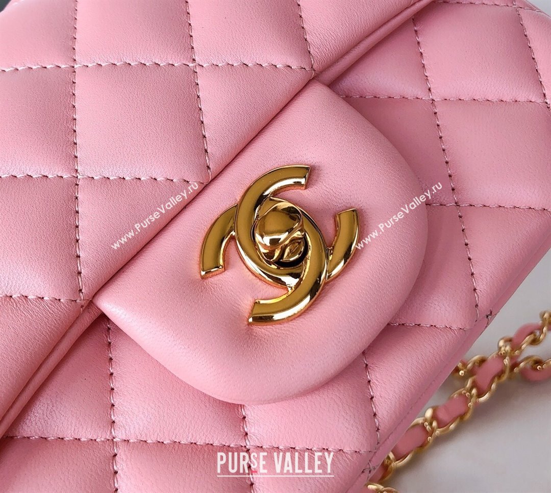 Chanel Lambskin Mini Square Classic Flap Bag A01115 Pink/Gold 2024 (YUND-24070214)