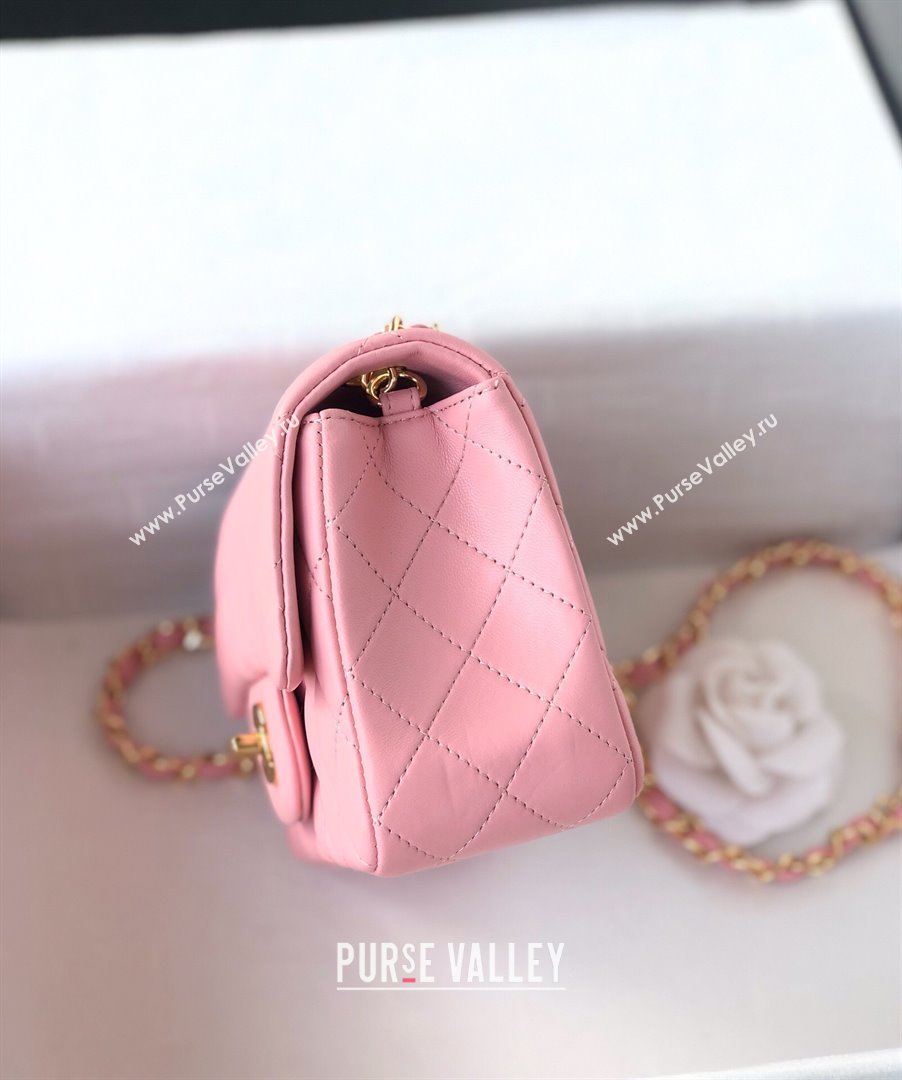 Chanel Lambskin Mini Square Classic Flap Bag A01115 Pink/Gold 2024 (YUND-24070214)