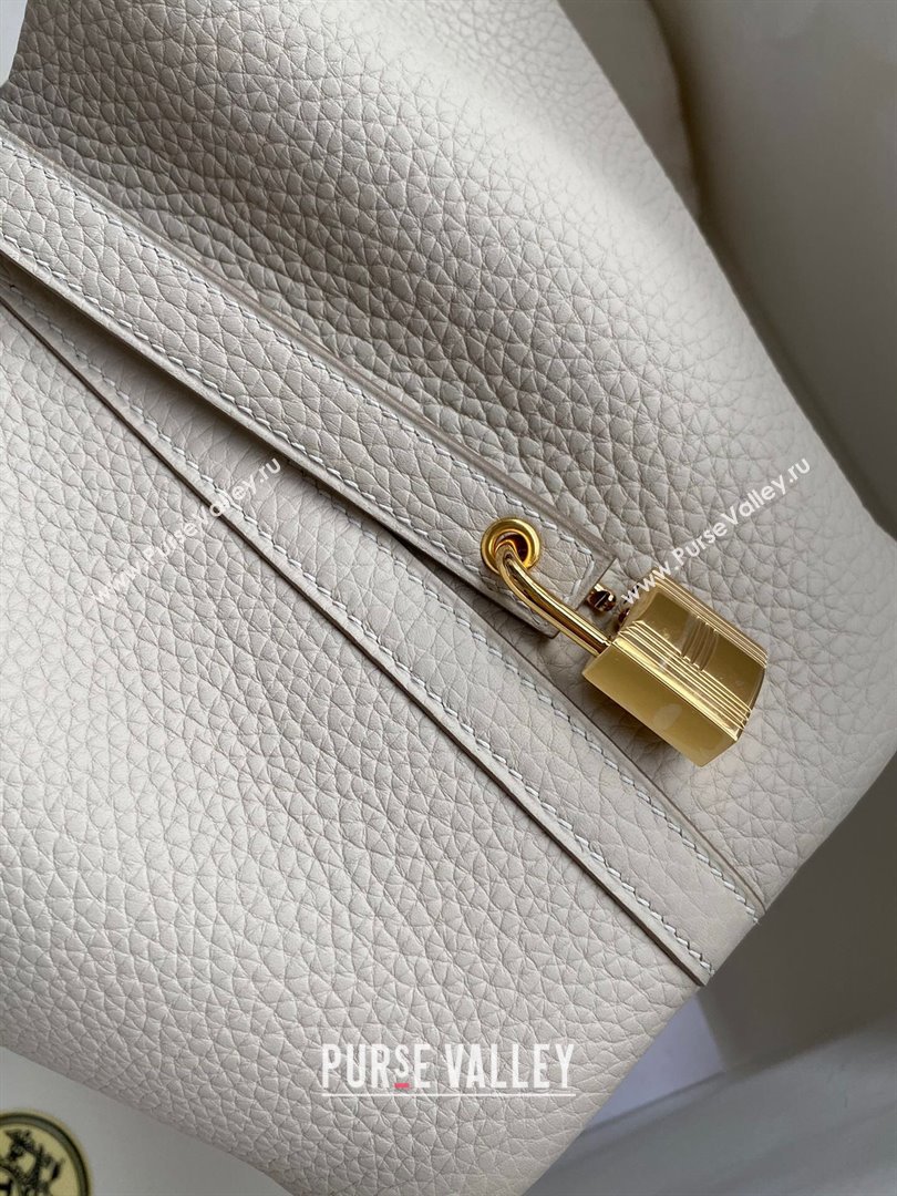 Hermes Picotin Lock Bag 18cm/22cm in Taurillon Clemence Leather Glacier White/Gold 2023 (Handmade) (M-23110711)