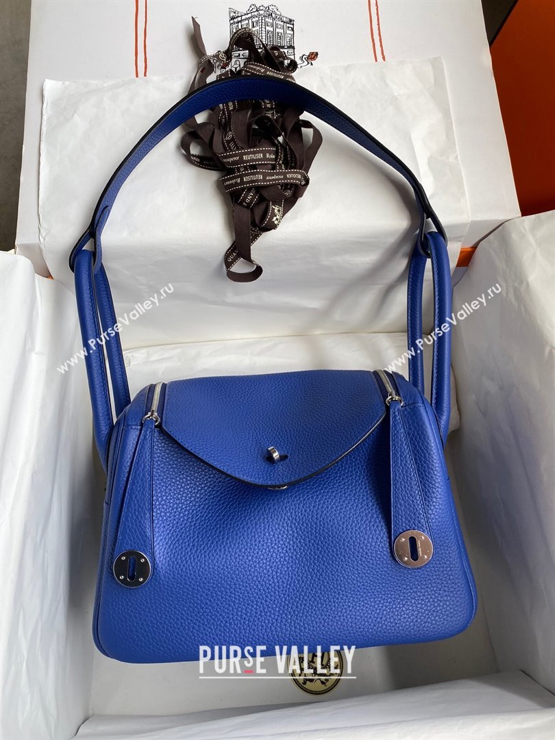 Hermes Lindy 26/30 Bag in Original Taurillon Clemence Leather Electric Blue/Silver 2024(Full Handmade) (XYA-24051509)