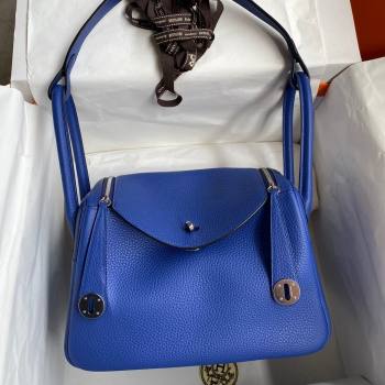 Hermes Lindy 26/30 Bag in Original Taurillon Clemence Leather Electric Blue/Silver 2024(Full Handmade) (XYA-24051509)