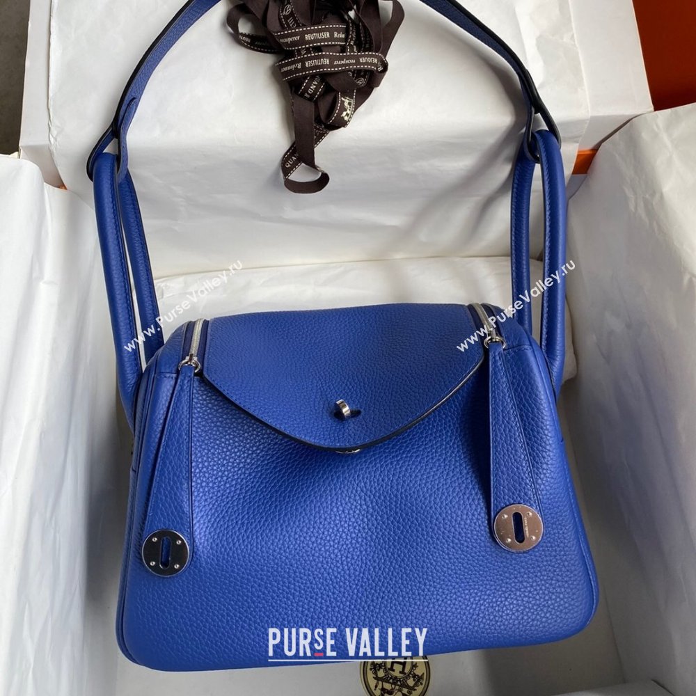 Hermes Lindy 26/30 Bag in Original Taurillon Clemence Leather Electric Blue/Silver 2024(Full Handmade) (XYA-24051509)