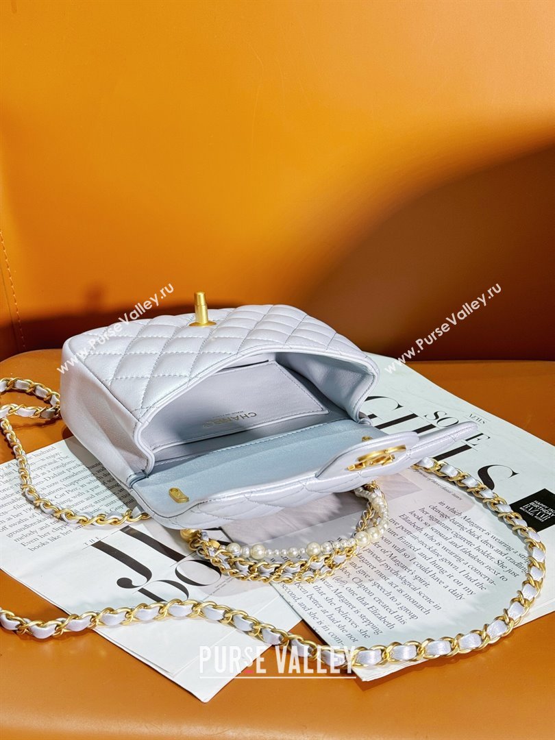 Chanel Shiny Lambskin Mini Flap Bag with Chain and Pearls AS4385 Silver 2024 (YEZI-24032207)