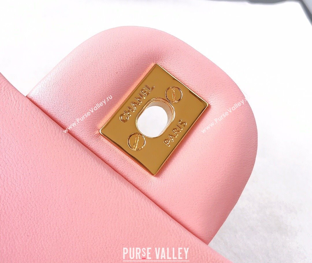 Chanel Lambskin Mini Square Classic Flap Bag A01115 Pink/Gold 2024 (YUND-24070214)