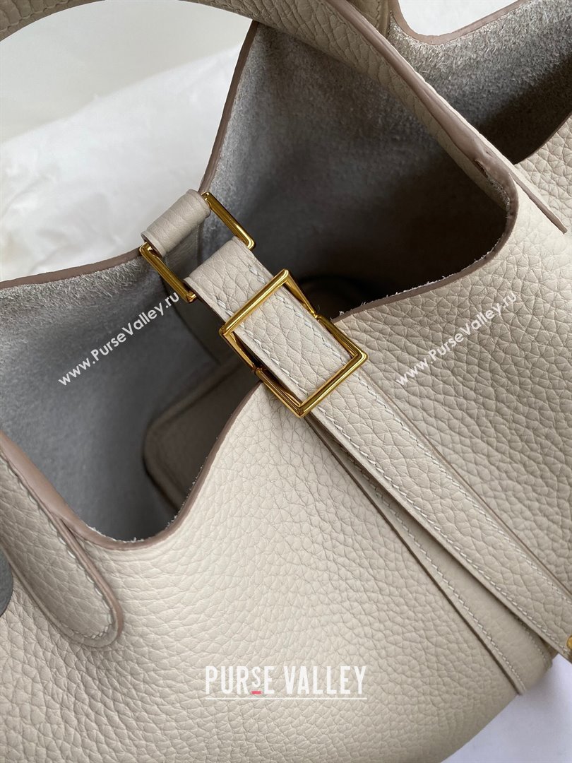 Hermes Picotin Lock Bag 18cm/22cm in Taurillon Clemence Leather Glacier White/Gold 2023 (Handmade) (M-23110711)