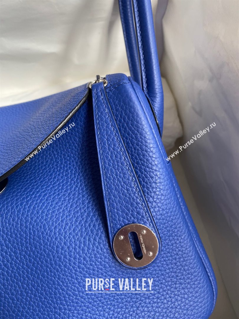 Hermes Lindy 26/30 Bag in Original Taurillon Clemence Leather Electric Blue/Silver 2024(Full Handmade) (XYA-24051509)