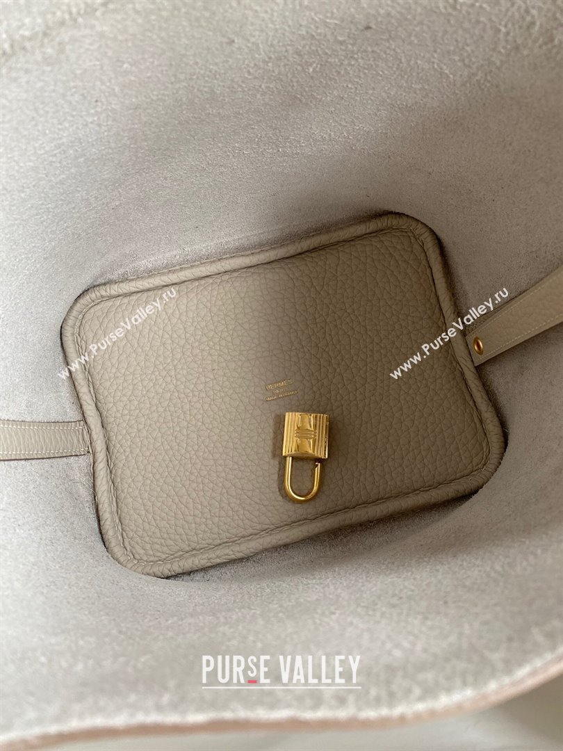 Hermes Picotin Lock Bag 18cm/22cm in Taurillon Clemence Leather Glacier White/Gold 2023 (Handmade) (M-23110711)