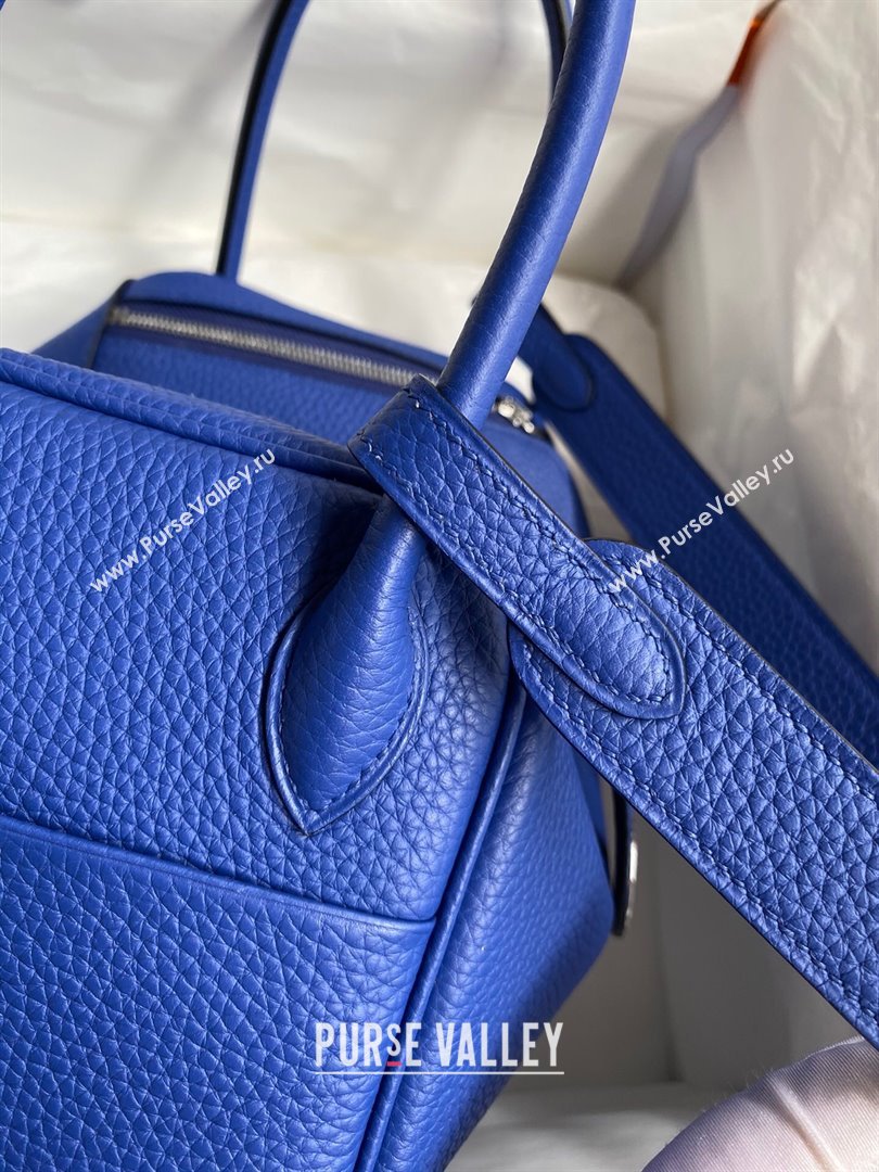 Hermes Lindy 26/30 Bag in Original Taurillon Clemence Leather Electric Blue/Silver 2024(Full Handmade) (XYA-24051509)